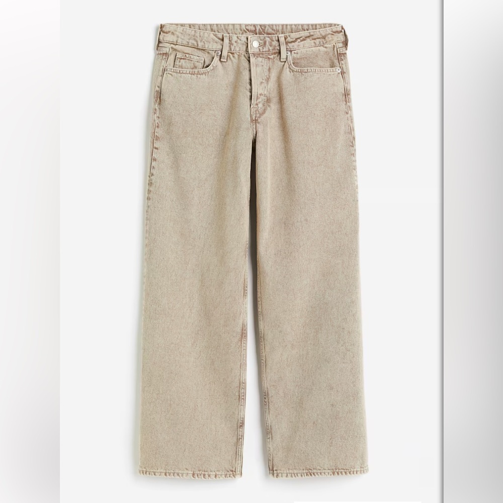 &Denim Women’s Curvy Fit Baggy Wide Loose Fit Low Waist Brown Tan Jeans Buttons